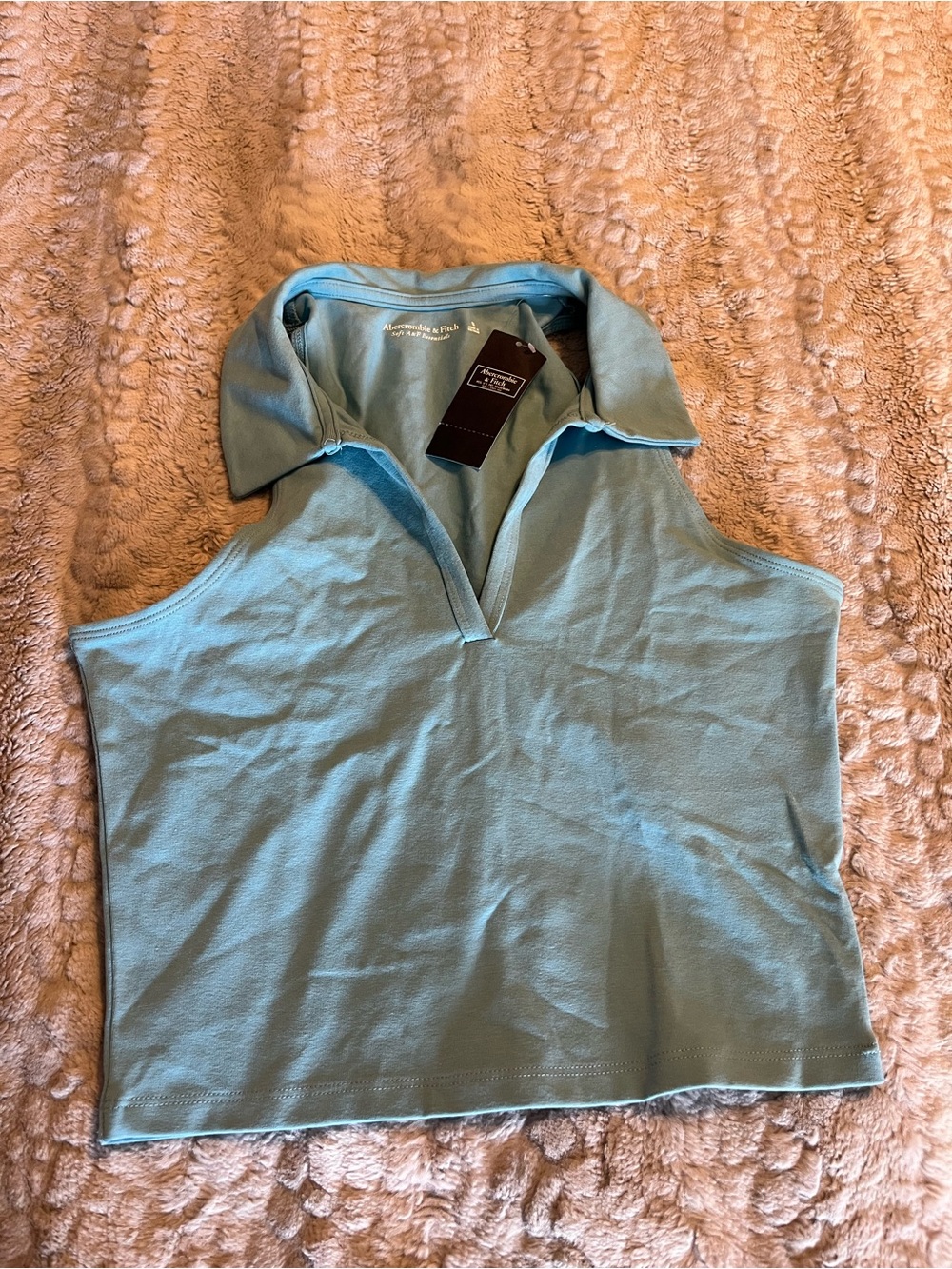 Sleeveless Crop Polo Tank Top in Teal by Abercrombie & Fitch